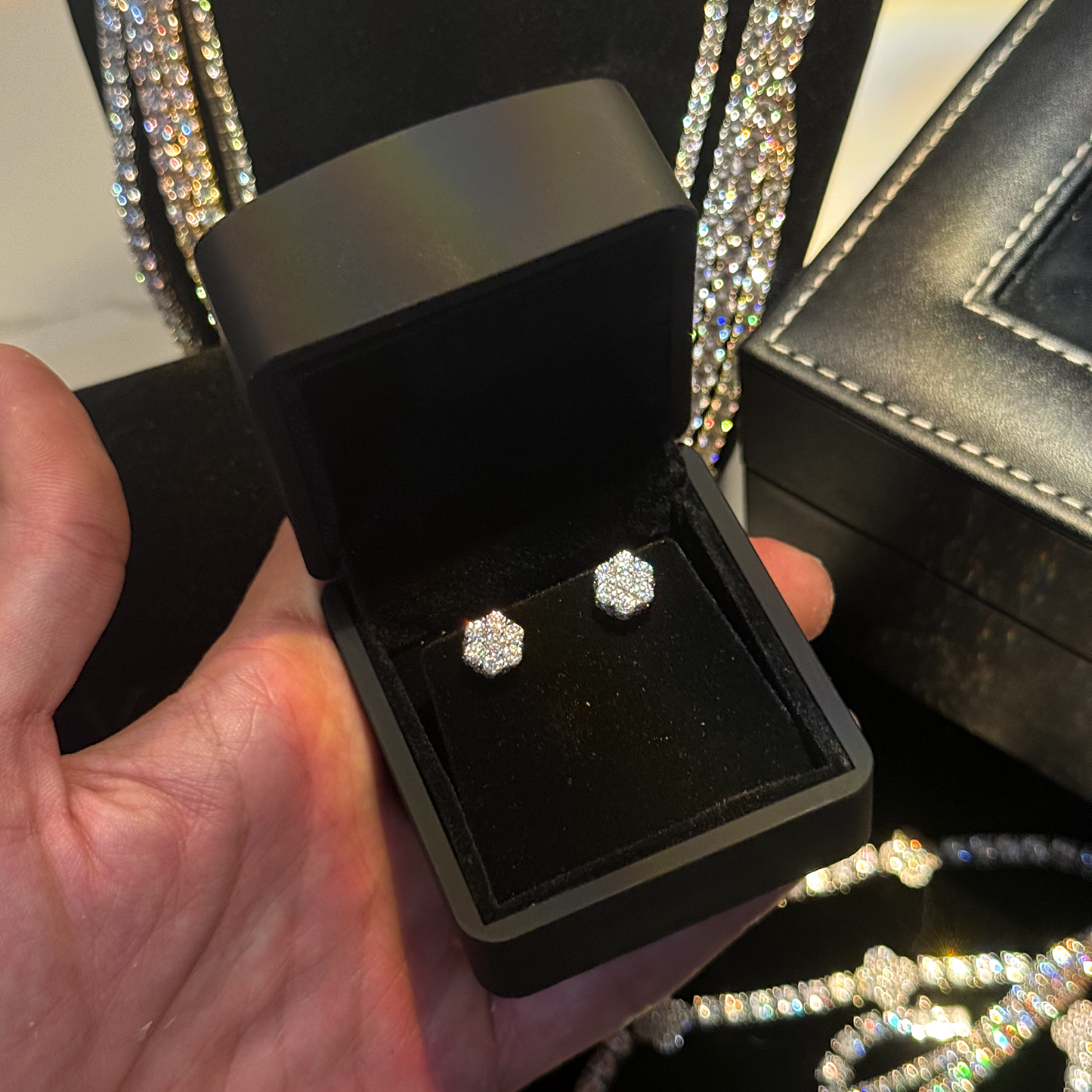 3d Flower Cluster Earrings - White Gold