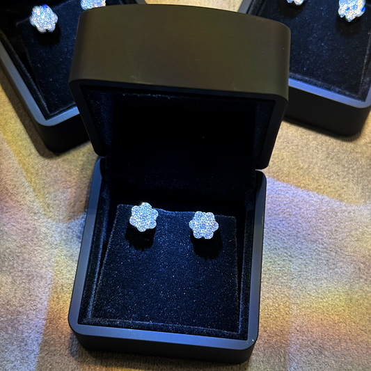 Flower Cluster Earrings - White Gold