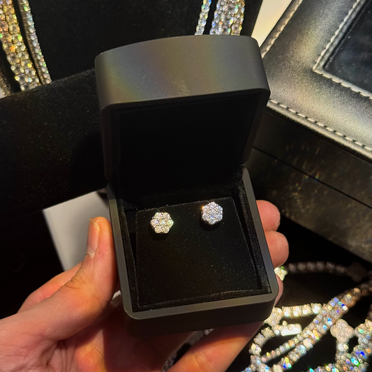 3d Flower Cluster Earrings - White Gold