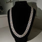 12mm Prong Set Cuban Chain - White Gold (3-Row Big Diamonds in Middle)