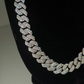 12mm Prong Set Cuban Chain - White Gold (3-Row Big Diamonds in Middle)