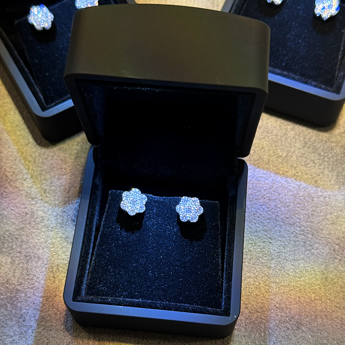 Flower Cluster Earrings - White Gold